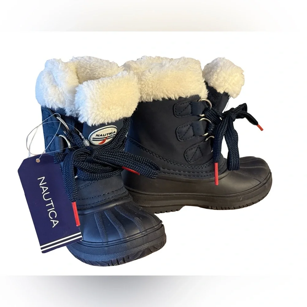 Nautica NWT Sz 6 Toddler Boys Dark Blue Boots Soft White Lining Lace Up (SH026)